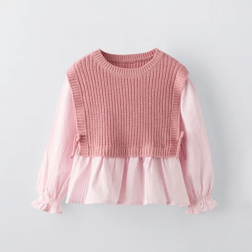 Zara Kids Combination Knit Vest & Shirt Size 4T
